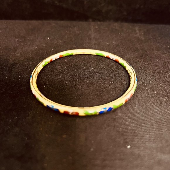 Vintage Cloisonné Gold Tone Bangle Bracelet (3798) - Picture 2 of 6